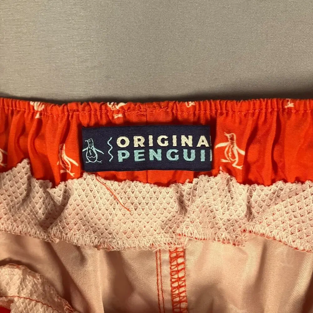 Original Penguin Swim Trunks Boys Medium‎ Red White Penguin Logo Print Board Sho